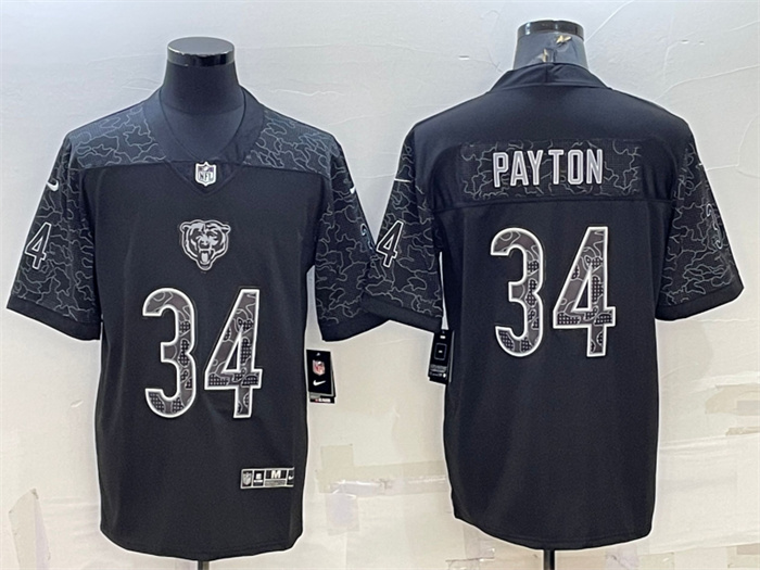 Men's Chicago Bears #34 Walter Payton Black Reflective Limited Stitched Jersey Men's Chicago Bears #34 Walter Payton Black Reflective Limited Stitched Jersey