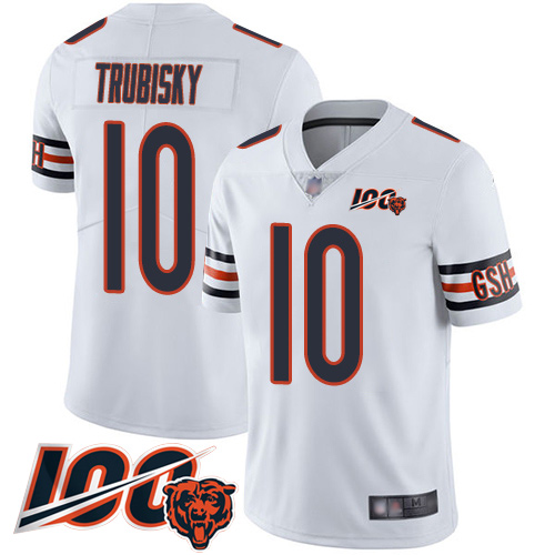 Bears #10 Mitchell Trubisky White Men's Stitched Football 100th Season Vapor Limited Jersey Bears #10 Mitchell Trubisky White Men's Stitched Football 100th Season Vapor Limited Jersey