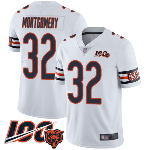 Bears #32 David Montgomery White Men's Stitched Football 100th Season Vapor Limited Jersey Bears #32 David Montgomery White Men's Stitched Football 100th Season Vapor Limited Jersey