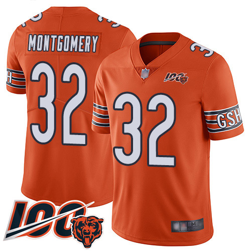 Bears #32 David Montgomery Orange Men's Stitched Football Limited Rush 100th Season Jersey Bears #32 David Montgomery Orange Men's Stitched Football Limited Rush 100th Season Jersey