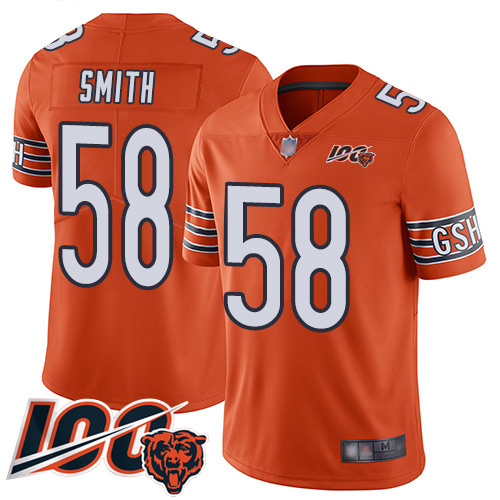 Bears #58 Roquan Smith Orange Men's Stitched Football Limited Rush 100th Season Jersey Bears #58 Roquan Smith Orange Men's Stitched Football Limited Rush 100th Season Jersey