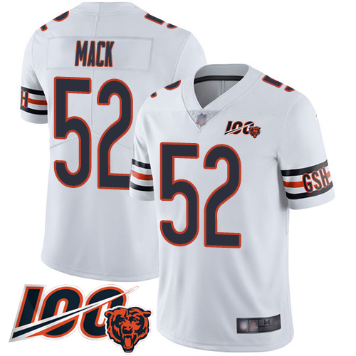 Bears #52 Khalil Mack White Men's Stitched Football 100th Season Vapor Limited Jersey Bears #52 Khalil Mack White Men's Stitched Football 100th Season Vapor Limited Jersey