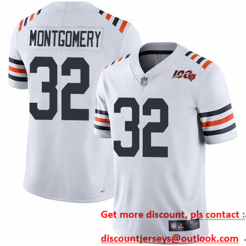 Bears #32 David Montgomery White Alternate Men's Stitched Football Vapor Untouchable Limited 100th Season Jersey Bears #32 David Montgomery White Alternate Men's Stitched Football Vapor Untouchable Limited 100th Season Jersey