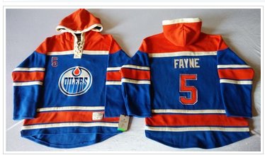 Edmonton Oilers #5 Mark Fayne Light Blue Sawyer Hooded Sweatshirt Stitched NHL Jersey