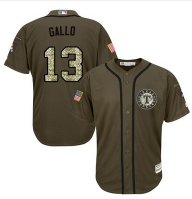 Rangers #13 Joey Gallo Green Salute to Service Stitched MLB Jersey