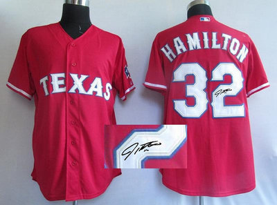 Texas Rangers #32 Josh Hamilton red MLB Jerseys(Signed)