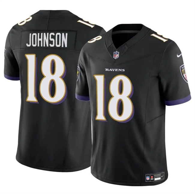 Men's Baltimore Ravens #18 Diontae Johnson Black 2023 F.U.S.E Vapor Limited Football Jersey Men's Baltimore Ravens #18 Diontae Johnson Black 2023 F.U.S.E Vapor Limited Football Jersey