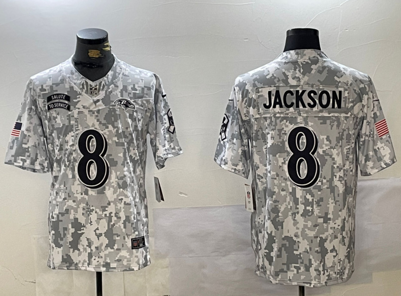 Men's Baltimore Ravens #8 Lamar Jackson 2024 F.U.S.E Arctic Camo Salute To Service Limited Stitched Football Jersey Men's Baltimore Ravens #8 Lamar Jackson 2024 F.U.S.E Arctic Camo Salute To Service Limited Stitched Football Jersey