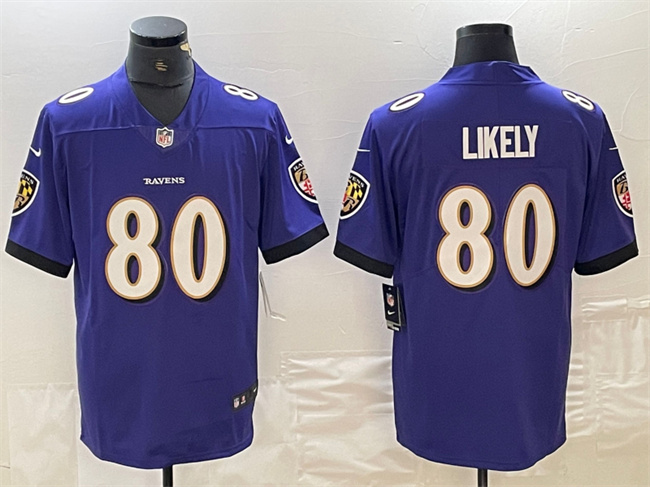 Men's Baltimore Ravens #80 Isaiah Likely Purple Vapor Limited Football Jersey Men's Baltimore Ravens #80 Isaiah Likely Purple Vapor Limited Football Jersey