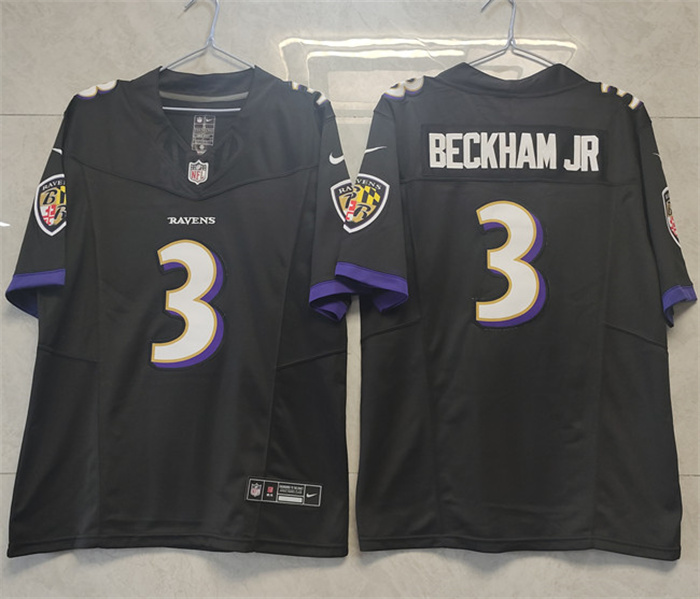 Men's Baltimore Ravens #3 Odell Beckham Jr. Black 2023 F.U.S.E. Vapor Untouchable Stitched Football Jersey