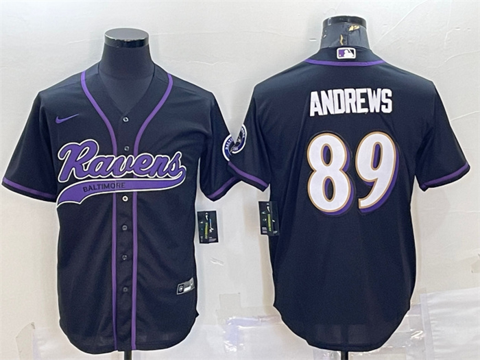 Men's Baltimore Ravens #89 Mark Andrews Black With Patch Cool Base Stitched Baseball Jersey