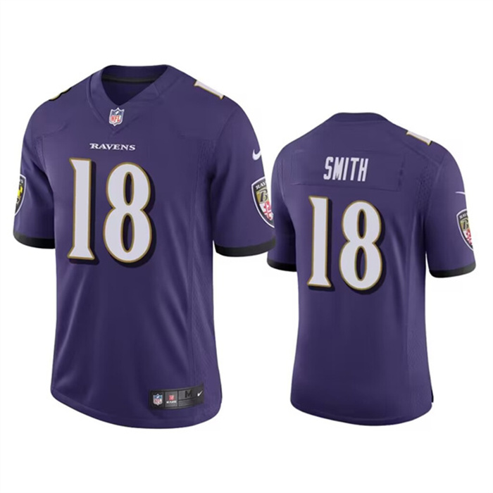 Men's Baltimore Ravens #18 Roquan Smith Purple Game Jersey Men's Baltimore Ravens #18 Roquan Smith Purple Game Jersey