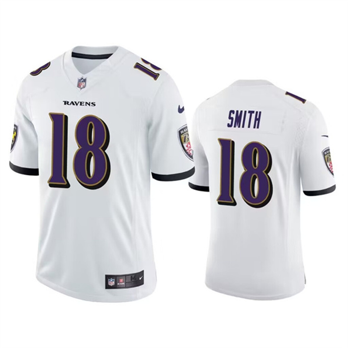 Men's Baltimore Ravens #18 Roquan Smith White Game Jersey Men's Baltimore Ravens #18 Roquan Smith White Game Jersey