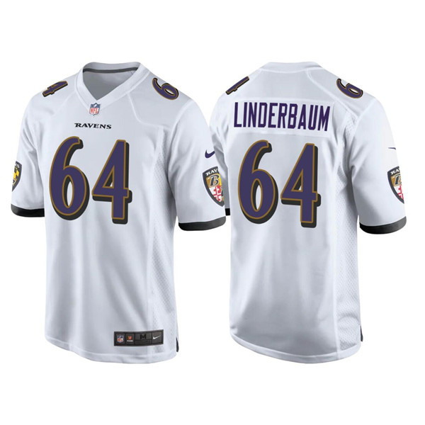 Men's Baltimore Ravens #64 Tyler Linderbaum White Game Jersey Men's Baltimore Ravens #64 Tyler Linderbaum White Game Jersey