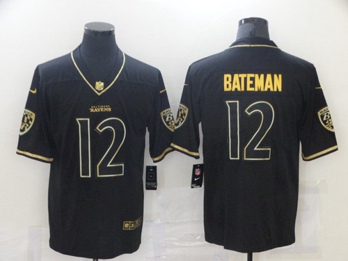 Men's Baltimore Ravens #12 Rashod Bateman Black Golden Edition Jersey Men's Baltimore Ravens #12 Rashod Bateman Black Golden Edition Jersey