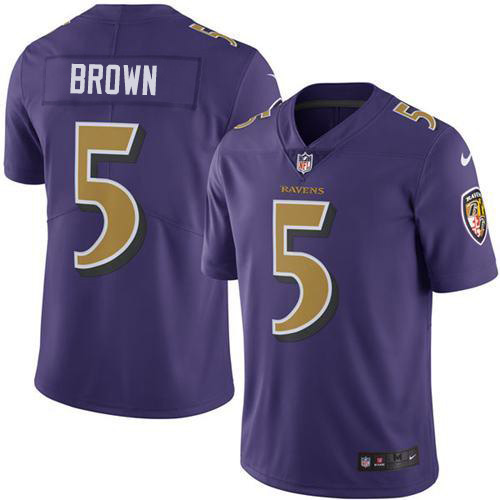 Nike Ravens #5 Marquise Brown Purple Men's Stitched NFL Limited Rush Jersey Nike Ravens #5 Marquise Brown Purple Men's Stitched NFL Limited Rush Jersey