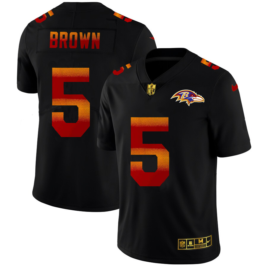 Baltimore Ravens #5 Marquise Brown Men's Black Nike Red Orange Stripe Vapor Limited NFL Jersey Baltimore Ravens #5 Marquise Brown Men's Black Nike Red Orange Stripe Vapor Limited NFL Jersey