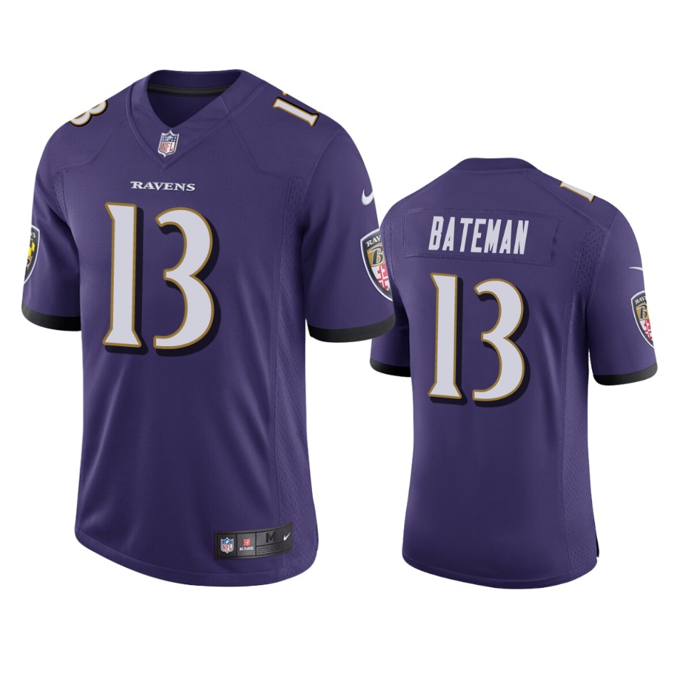 Men's Ravens #13 Rashod Bateman Purple Vapor Limited 2021 NFL Draft Jersey Men's Ravens #13 Rashod Bateman Purple Vapor Limited 2021 NFL Draft Jersey