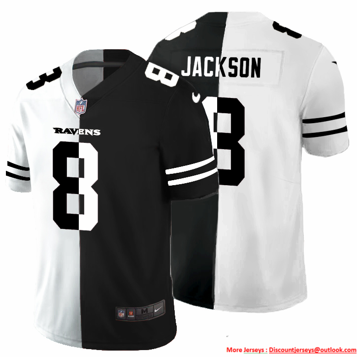 Baltimore Ravens #8 Lamar Jackson Men's Black V White Peace Split Nike Vapor Untouchable Limited NFL Jersey