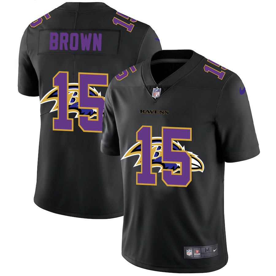 Baltimore Ravens #15 Marquise Brown Men's Nike Team Logo Dual Overlap Limited NFL Jersey Black Baltimore Ravens #15 Marquise Brown Men's Nike Team Logo Dual Overlap Limited NFL Jersey Black