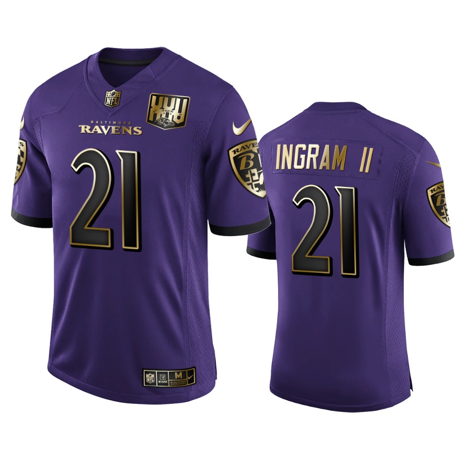 Baltimore Ravens #21 Mark Ingram II Men's Nike Purple Team 25th Season Golden Limited NFL Jersey Baltimore Ravens #21 Mark Ingram II Men's Nike Purple Team 25th Season Golden Limited NFL Jersey