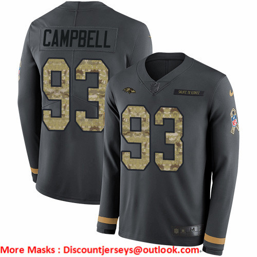Nike Ravens #93 Calais Campbell Anthracite Salute to Service Men's Stitched NFL Limited Therma Long Sleeve Jersey