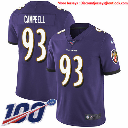 Nike Ravens #93 Calais Campbell Purple Team Color Men's Stitched NFL 100th Season Vapor Untouchable Limited Jersey