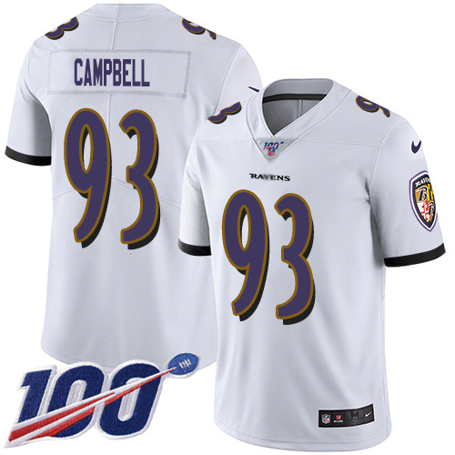 Nike Ravens #93 Calais Campbell White Men's Stitched NFL 100th Season Vapor Untouchable Limited Jersey Nike Ravens #93 Calais Campbell White Men's Stitched NFL 100th Season Vapor Untouchable Limited Jersey