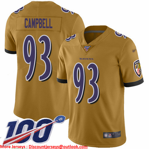 Nike Ravens #93 Calais Campbell Gold Men's Stitched NFL Limited Inverted Legend 100th Season Jersey Nike Ravens #93 Calais Campbell Gold Men's Stitched NFL Limited Inverted Legend 100th Season Jersey