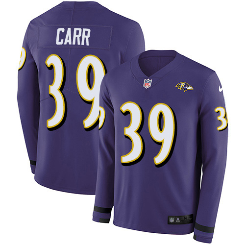 Nike Ravens #39 Brandon Carr Purple Team Color Men's Stitched NFL Limited Therma Long Sleeve Jersey Nike Ravens #39 Brandon Carr Purple Team Color Men's Stitched NFL Limited Therma Long Sleeve Jersey