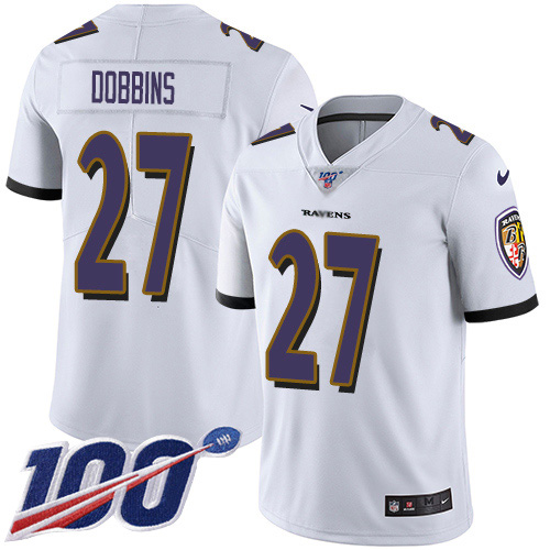 Nike Ravens #27 J.K. Dobbins White Men's Stitched NFL 100th Season Vapor Untouchable Limited Jersey Nike Ravens #27 J.K. Dobbins White Men's Stitched NFL 100th Season Vapor Untouchable Limited Jersey