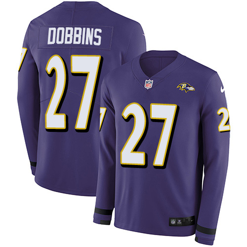 Nike Ravens #27 J.K. Dobbins Purple Team Color Men's Stitched NFL Limited Therma Long Sleeve Jersey Nike Ravens #27 J.K. Dobbins Purple Team Color Men's Stitched NFL Limited Therma Long Sleeve Jersey