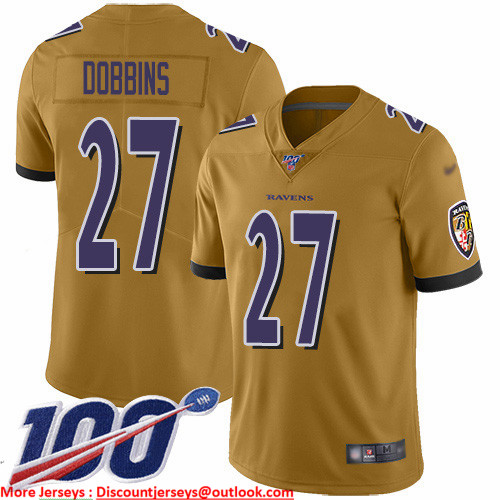 Nike Ravens #27 J.K. Dobbins Gold Men's Stitched NFL Limited Inverted Legend 100th Season Jersey Nike Ravens #27 J.K. Dobbins Gold Men's Stitched NFL Limited Inverted Legend 100th Season Jersey