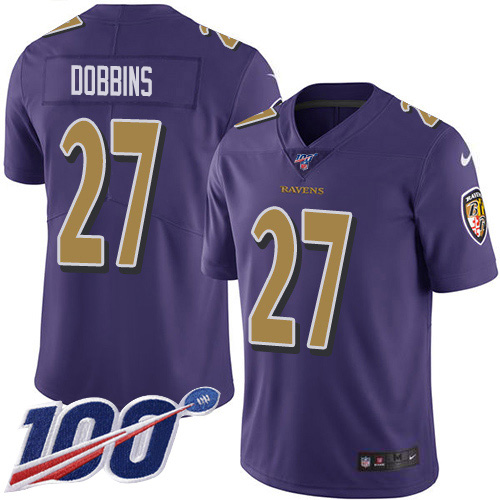Nike Ravens #27 J.K. Dobbins Purple Men's Stitched NFL Limited Rush 100th Season Jersey Nike Ravens #27 J.K. Dobbins Purple Men's Stitched NFL Limited Rush 100th Season Jersey