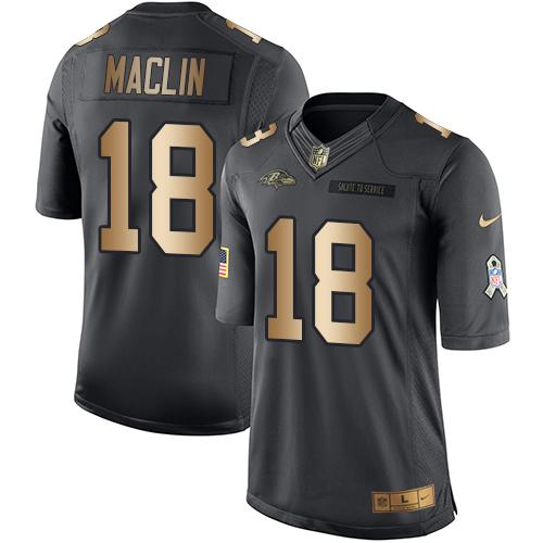 Nike Ravens #18 Jeremy Maclin Black Men's Stitched NFL Limited Gold Salute To Service Jersey Nike Ravens #18 Jeremy Maclin Black Men's Stitched NFL Limited Gold Salute To Service Jersey