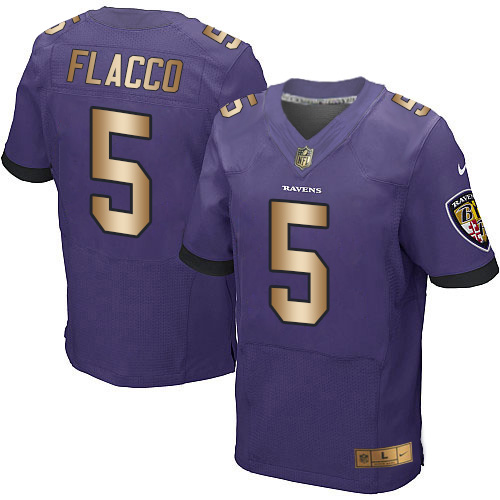Nike Ravens #5 Joe Flacco Purple Team Color Men's Stitched NFL New Elite Gold Jersey Nike Ravens #5 Joe Flacco Purple Team Color Men's Stitched NFL New Elite Gold Jersey