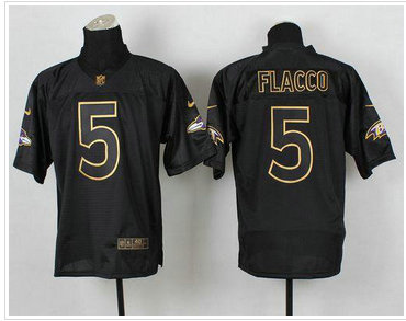 Baltimore Ravens #5 Joe Flacco Black Gold No. Fashion NFL Elite Jersey