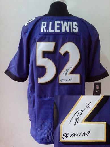 NEW NFL Baltimore Ravens 52 Ray Lewis Purple Signed Jerseys-Elite