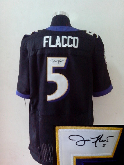 NEW NFL Baltimore Ravens 5 Joe Flacco Black Signed Jerseys-Elite