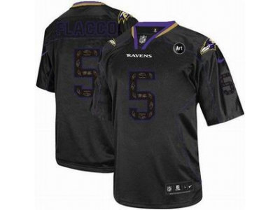 NEW Baltimore Ravens #5 flacco black jerseys[Elite united sideline Art Patch]