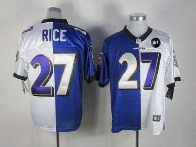 NEW Baltimore Ravens #27 Ray Rice purple-white jerseys(Elite Art Patch)