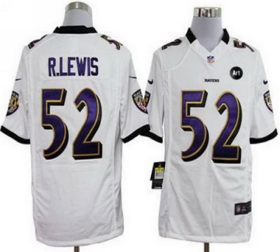 NEW NFL Baltimore Ravens 52 Ray Lewis White Jerseys With Art Patch(Game)