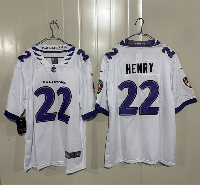Men's Baltimore Ravens #22 Derrick Henry White 2026 Vapor Stitched Limited Football Jersey
