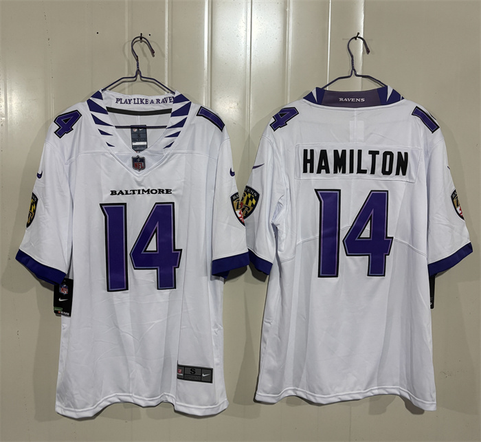 Men's Baltimore Ravens #14 Kyle Hamilton White 2026 Vapor Stitched Limited Football Jersey Men's Baltimore Ravens #14 Kyle Hamilton White 2026 Vapor Stitched Limited Football Jersey