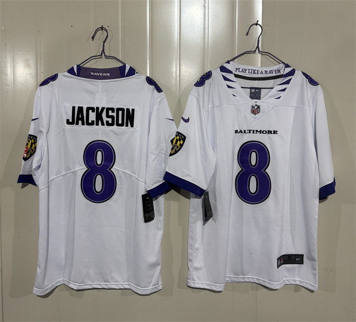Men's Baltimore Ravens #8 Lamar Jackson White 2026 Vapor Stitched Limited Football Jersey