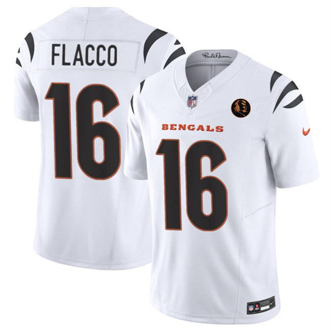 Men's Cincinnati Bengals #16 Joe Flacco White 2023 F.U.S.E. With John Madden Patch Vapor Limited Stitched Football Jersey Men's Cincinnati Bengals #16 Joe Flacco White 2023 F.U.S.E. With John Madden Patch Vapor Limited Stitched Football Jersey