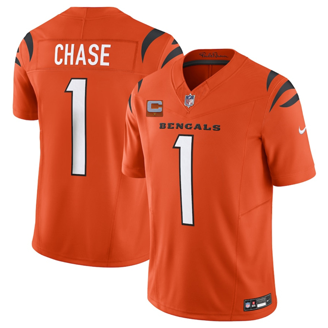 Men's Cincinnati Bengals #1 Ja'Marr Chase Orange 2025 F.U.S.E. With 1-Star C Patch Vapor Untouchable Limited Stitched Football Jersey Men's Cincinnati Bengals #1 Ja'Marr Chase Orange 2025 F.U.S.E. With 1-Star C Patch Vapor Untouchable Limited Stitched Football Jersey