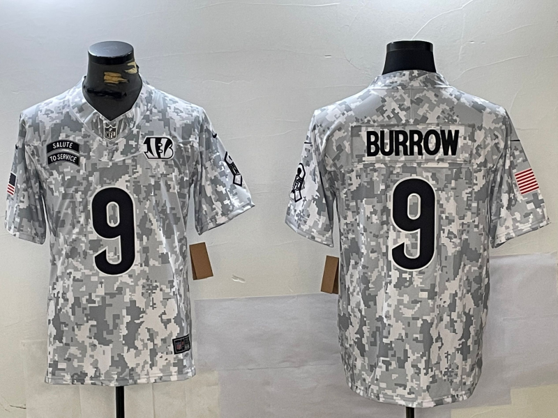 Men's Cincinnati Bengals #9 Joe Burrow 2024 F.U.S.E Arctic Camo Salute To Service Limited Stitched Football jerseys Men's Cincinnati Bengals #9 Joe Burrow 2024 F.U.S.E Arctic Camo Salute To Service Limited Stitched Football jerseys