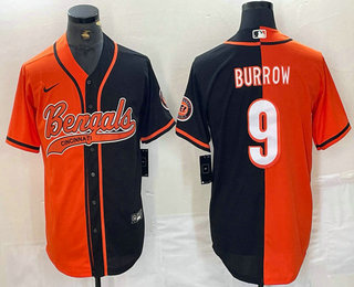 Men's Cincinnati Bengals #9 Joe Burrow Orange Black Two Tone Cool Base Stitched Baseball Jersey Men's Cincinnati Bengals #9 Joe Burrow Orange Black Two Tone Cool Base Stitched Baseball Jersey