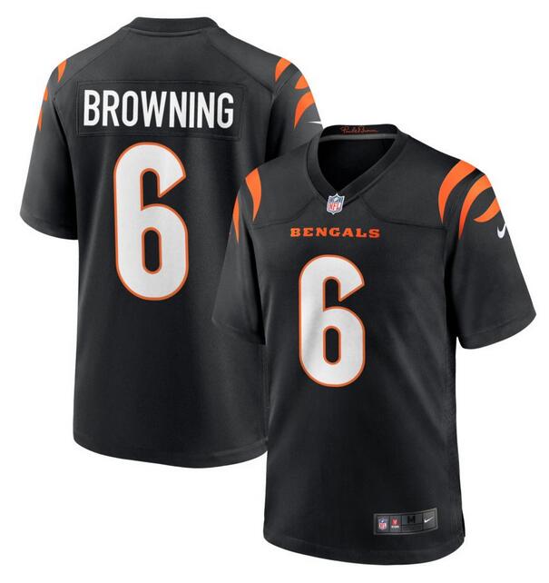 Men's Cincinnati Bengals #6 Jake Browning Black Stitched Game Jersey Men's Cincinnati Bengals #6 Jake Browning Black Stitched Game Jersey